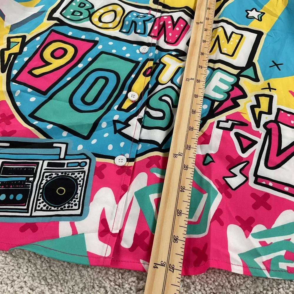 Born in the 90s Retro Graphic Shirt Mens Medium 80s Style Boombox Pink Multi MED